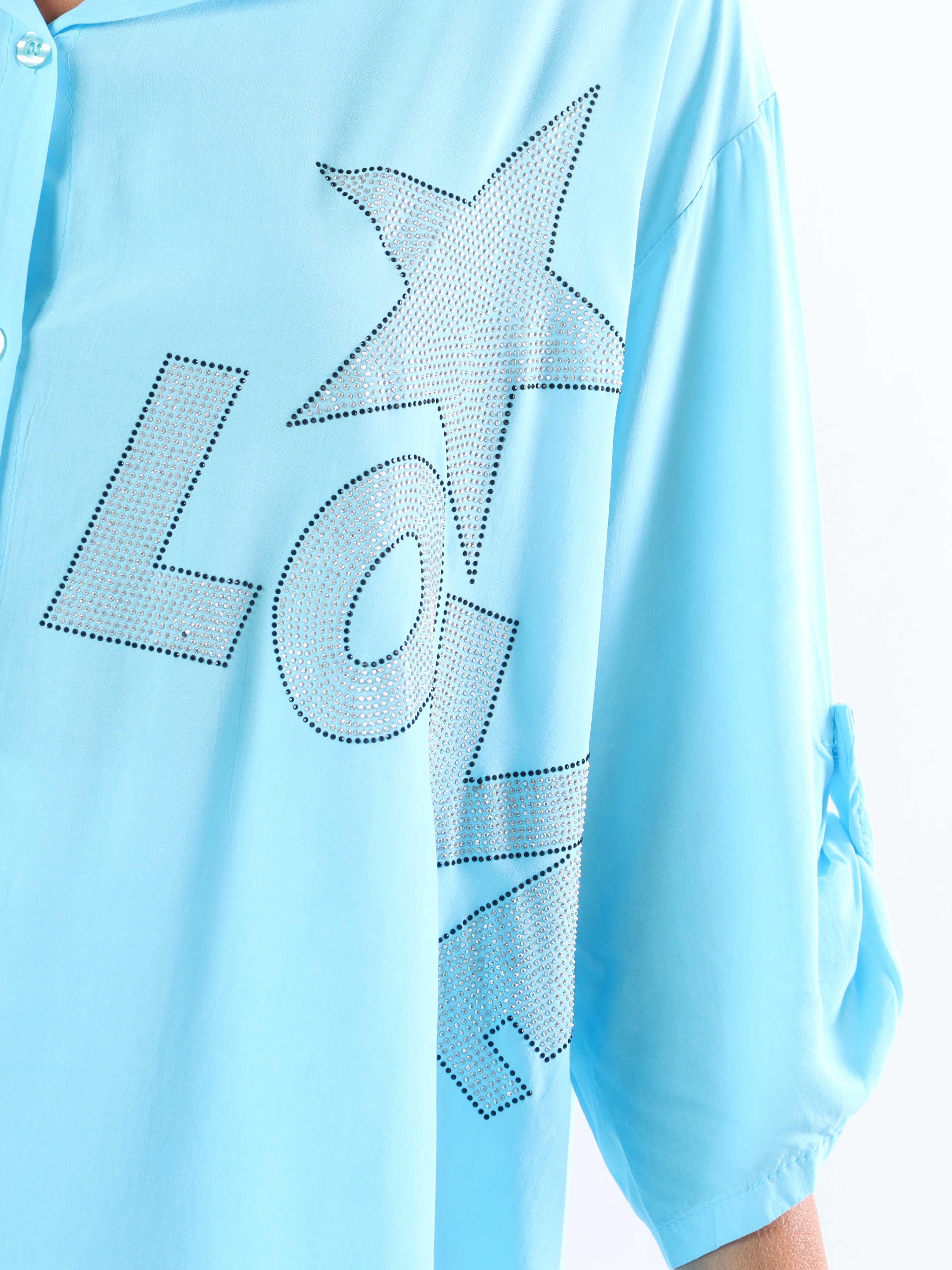 Love - Plus size-skjorta i viskos med ränder och stjärnor